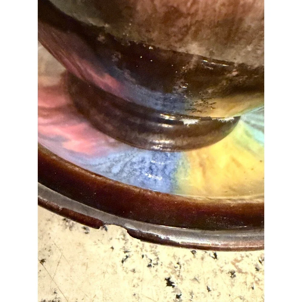Japanese Creamer Pitcher and Bowl Iridescent Drip Glaze MCM Vintage